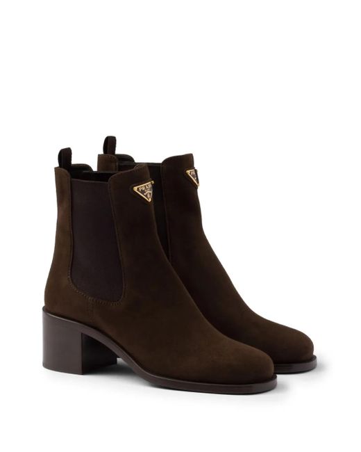 Prada Brown Suede 55Mm Chelsea Booties