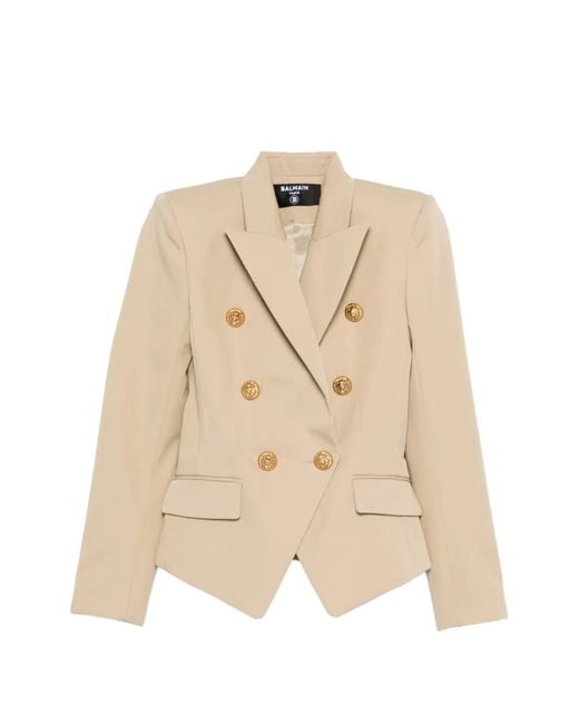 Blazer Con Doble Botonadura Balmain de color Natural