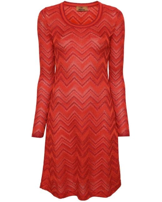 Missoni Red Zig-zag Woven Short Dress