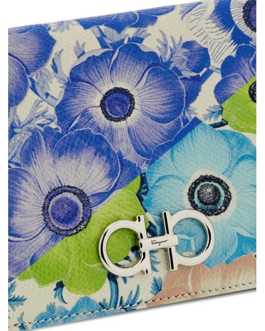 Ferragamo Blue Gancini Floral-print Wallet