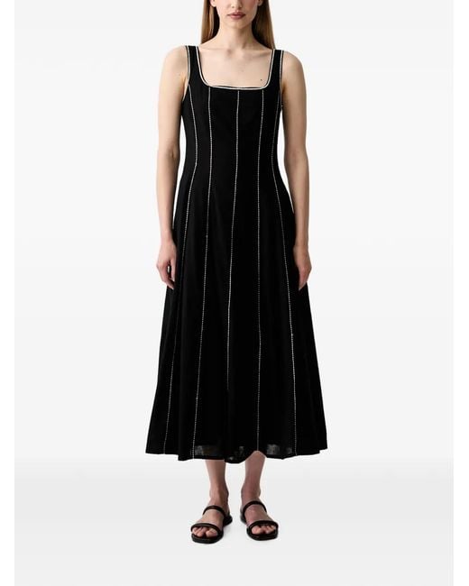 Pedro Del Hierro Madrid Black Contrast-Topstitched Square-Neck Dress