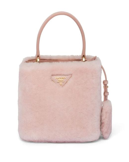Prada Pink Mini Panier Shearling Tote Bag