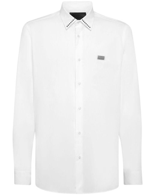 Philipp Plein White Stud-detailing Poplin Shirt for men