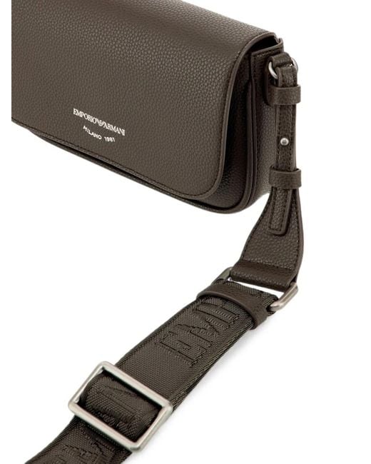 Emporio Armani Black Logo-Print Pebbled-Effect Crossbody Bag