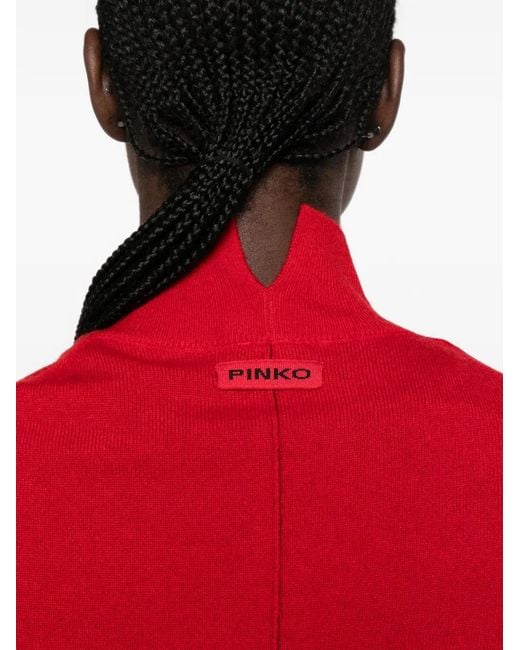 Pinko Red High-Neck Logo-Patch Sweater
