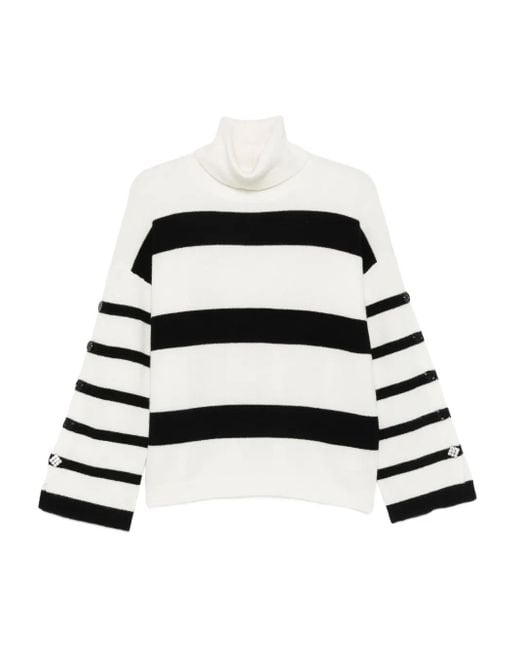 Liu Jo Black Relaxed Fit Turtleneck Sweater With Bold Stripes