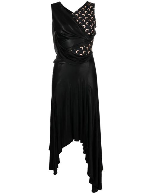 Vestido asimétrico de en Jersey regenerada MARINE SERRE de color Black