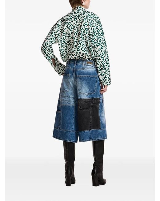 Essentiel Antwerp Blue Khaleesi Leopard-Print Pussy-Bow Shirt