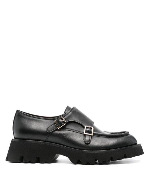 Santoni Black Double-buckle Leather Shoes