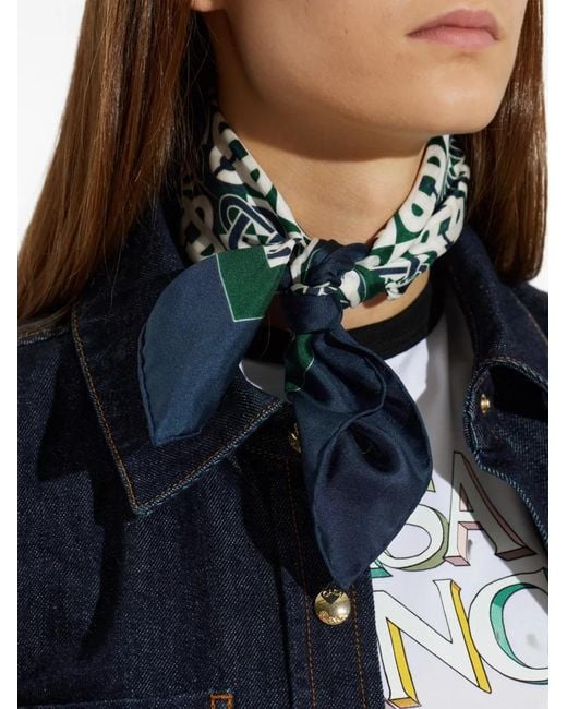 Casablanca Blue Monogram-Print Silk Scarf