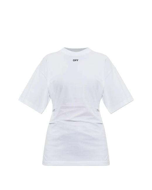 Off-White c/o Virgil Abloh White Off Stamp Logo-Print Pleated T-Shirt