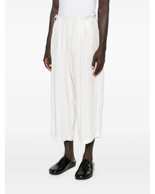 Yohji Yamamoto White Pleated Cropped Trousers for men