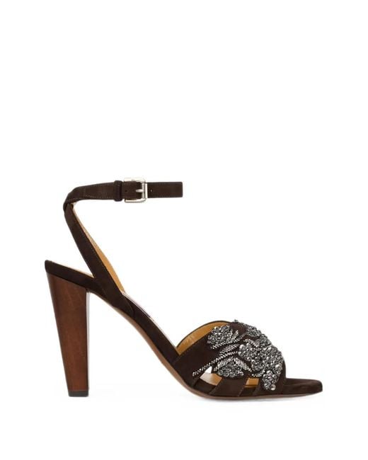 Ralph Lauren White Ryne Bead-Embroidered Heeled Sandals