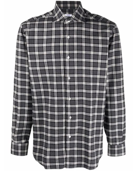 Barba Napoli Blue Plaid-Check Print Shirt for men