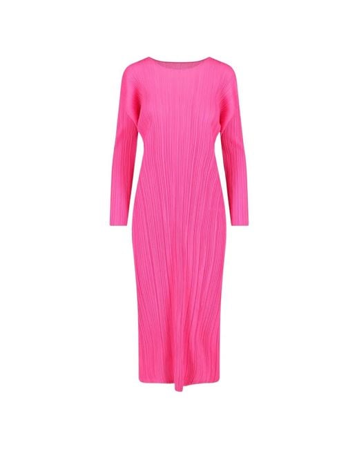 Pleats Please Issey Miyake Pink Pleated Midi Dress