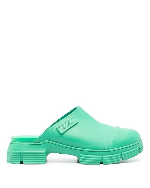 Ganni Green City Rubber Mules - Women's - Fabric/rubber