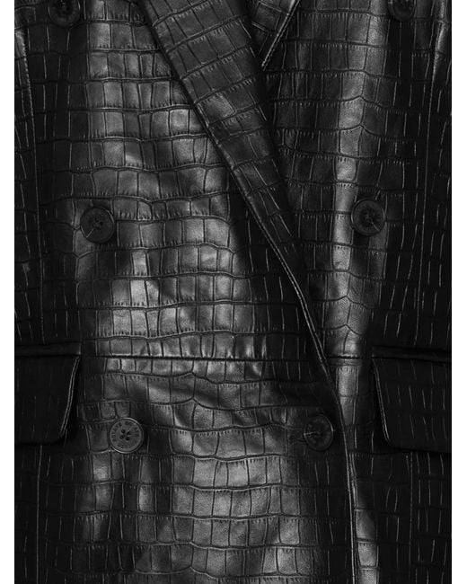 ROTATE BIRGER CHRISTENSEN Black Double-Breasted Leather Blazer