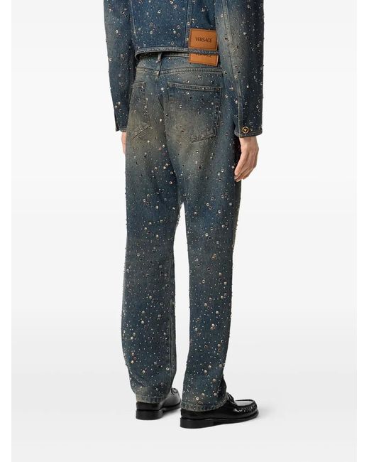 Versace Blue Crystal-Embellished Jeans for men