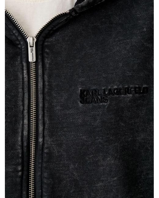 Karl Lagerfeld Black Acid-Wash Logo-Embroidered Hoodie