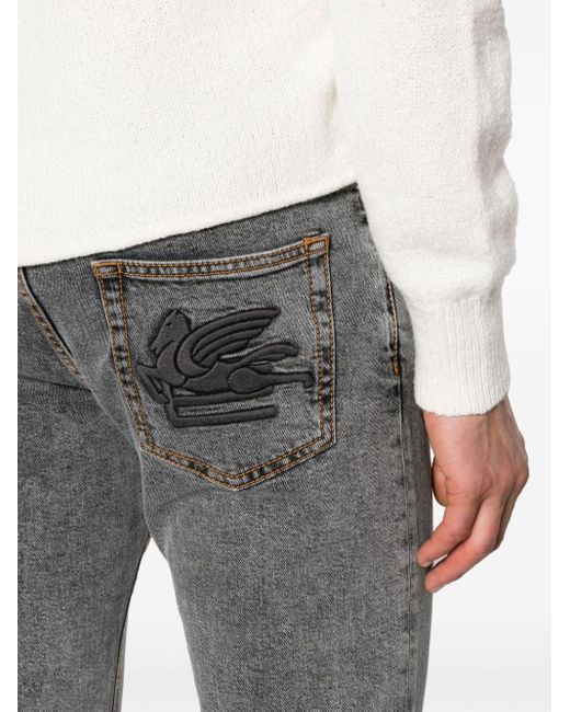Etro Gray Acid-wash Tapered-leg Jeans for men