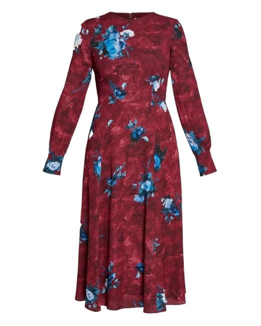 Erdem Red Midikleid Mit Blumen-Print