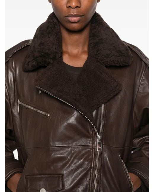 Gestuz Brown Belted Shearling-Collar Jacket