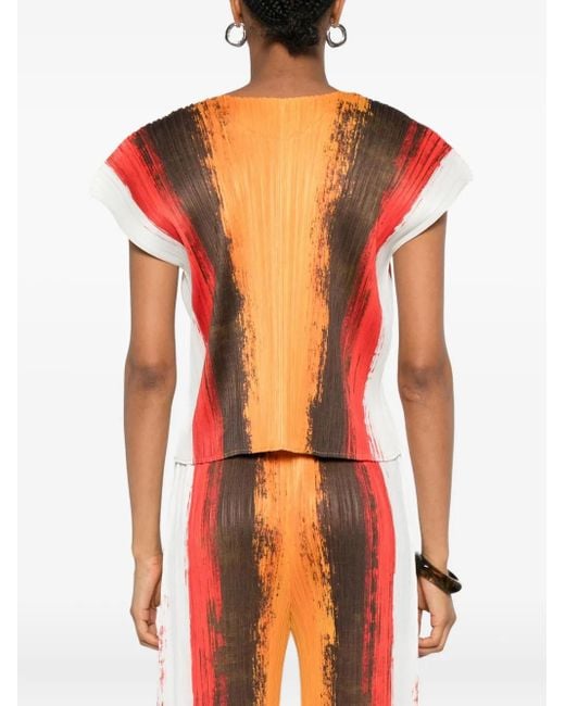 Haut Plissé À Rayures Pleats Please Issey Miyake en coloris Orange