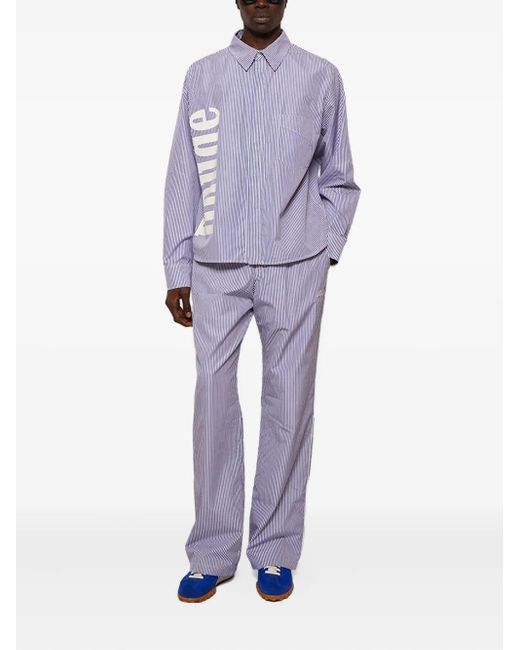 Rhude Purple Stripe-Pattern Logo-Print Shirt for men