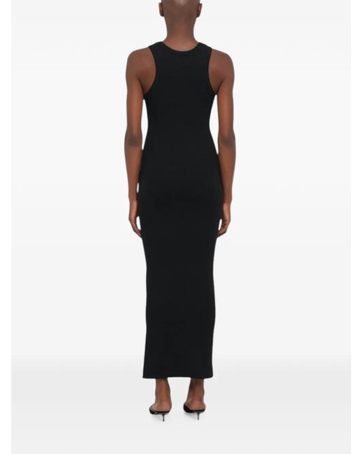 Moschino Black Ribbed Logo Maxi Dress