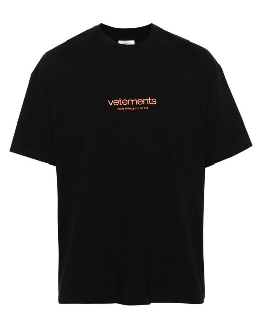 Vetements Black Rubberised-logo Cotton T-shirt for men