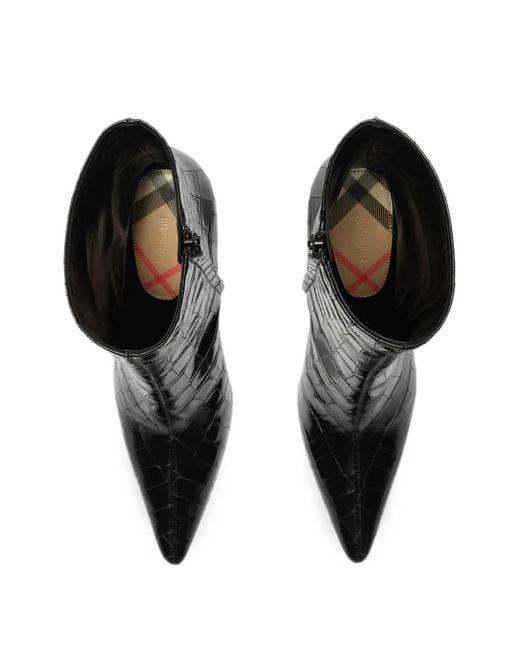 Burberry Black Dame Crocodile-Effect Ankle Boots