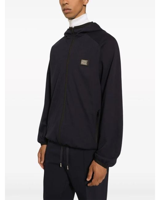 Dolce & Gabbana Blue Logo-Plaque Hooded Jacket for men