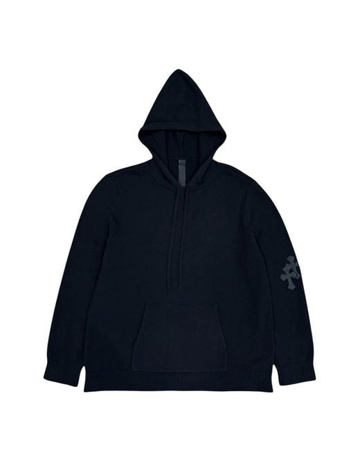 Chrome Hearts Blue Leather-Patch Cashmere Hoodie for men