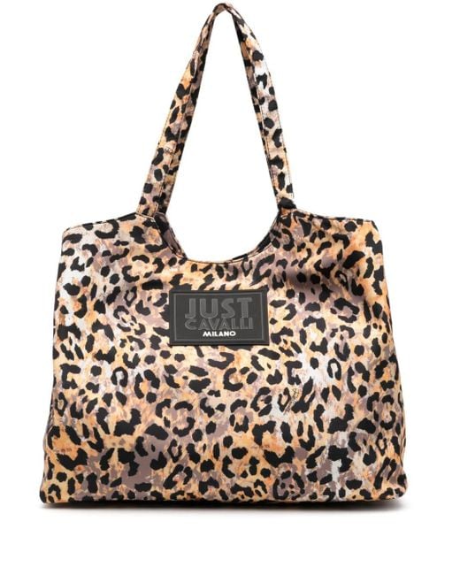 Just Cavalli Black Shopper mit Leoparden-Print