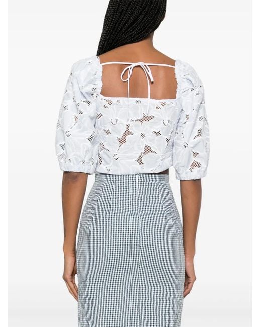Sandro White Floral-Lace Crop Top