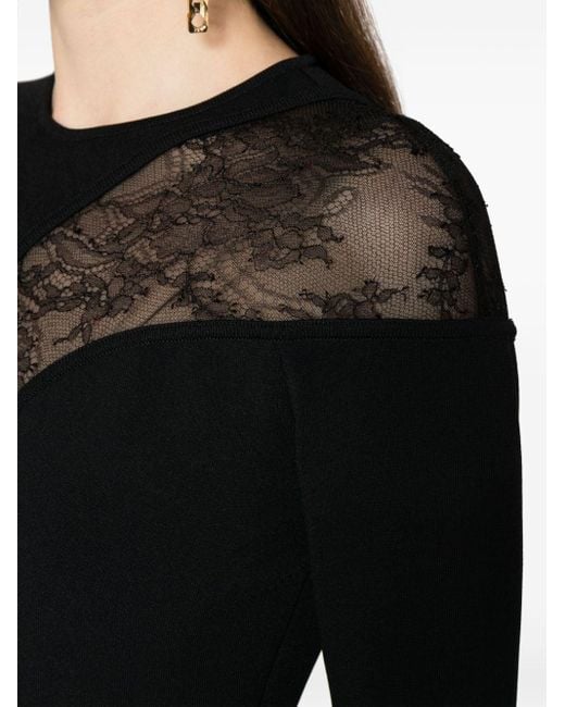 Elie Saab Black Lace-detail Knitted Maxi Dress