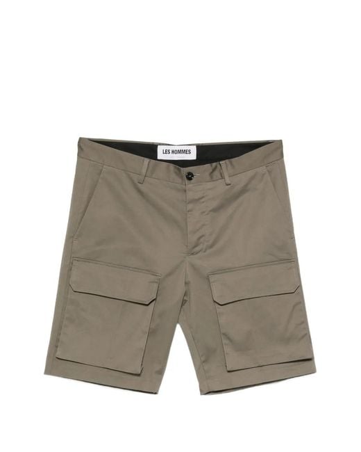 Les Hommes Gray Cargo Shorts for men