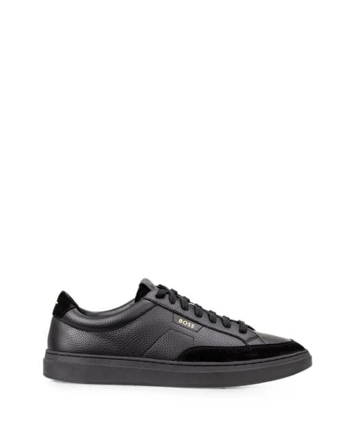 Boss Black Leather Low-Top Sneakers for men