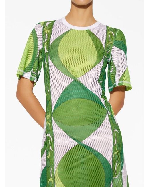 Emilio Pucci Green Graphic-Print Short-Sleeve Minidress