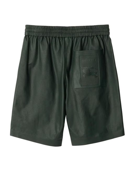 Burberry Green Logo-Debossed Leather Shorts for men