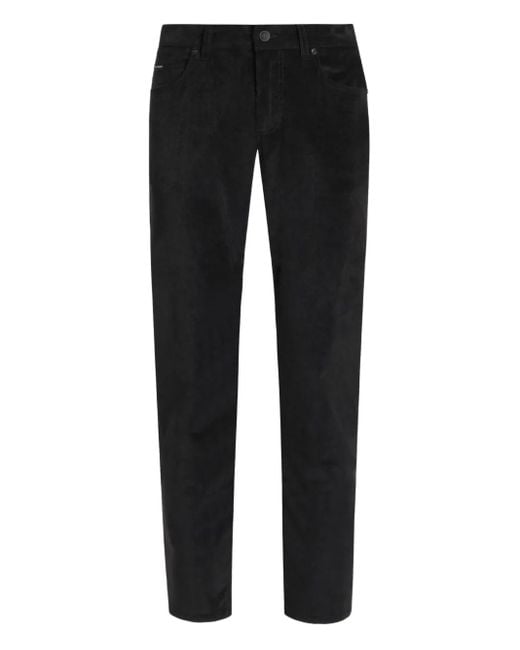 Dolce & Gabbana Black Corduroy Logo-Plaque Trousers for men