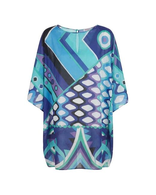 Emilio Pucci Blue Vivara Iride-Print Batwing Blouse
