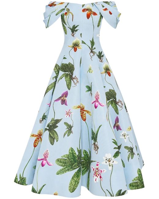 Oscar de la Renta Blue Orchid Off-Shoulder Faille Gown
