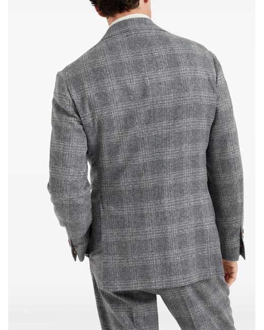 Brunello Cucinelli Gray Check Pattern Blazer for men