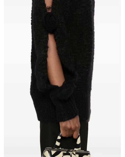 Blumarine Black Mohair Floral Applique Open-Knit Sweater