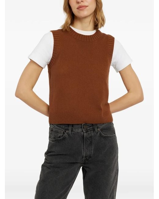 Chinti & Parker Brown Ribbed-Trim Sleeveless Sweater
