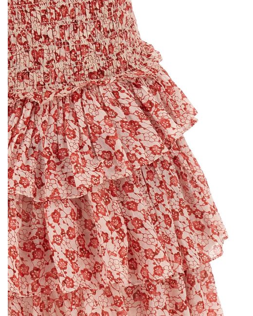 Isabel Marant Red Robe À Imprimé Fleuri Elodie À Volants