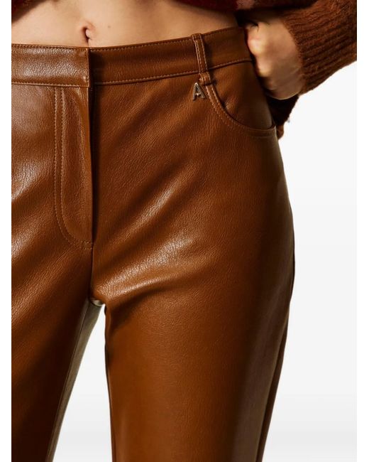 Twinset Brown Faux-Leather Flared Trousers