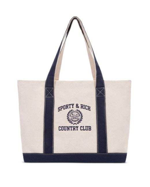 Sporty & Rich Xl Varsity Crest Canvas Tote Bag in het White