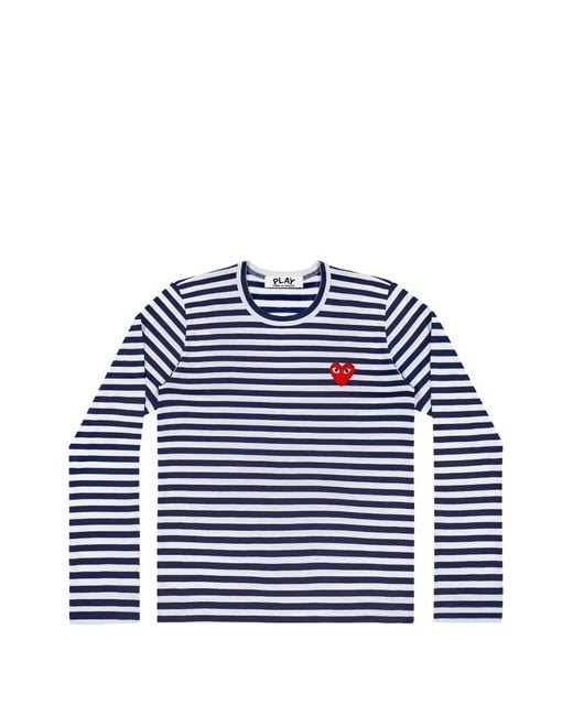 COMME DES GARÇONS PLAY Blue T-Shirt Rayé À Patch Logo